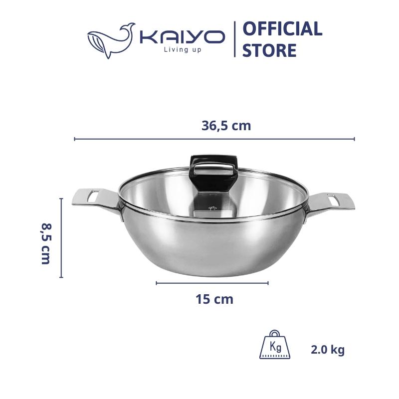 Chảo lẩu inox Kaiyo, thân đáy liền 3 lớp, nắp kính, 2 quai cầm, size 24cm