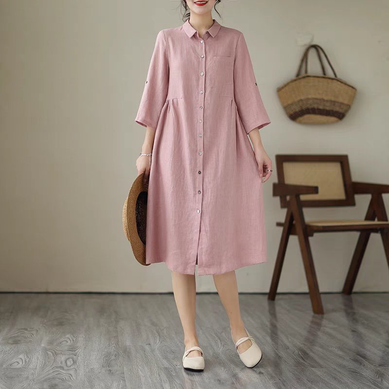 Đầm sơ mi linen Hàn Quốc đẹp chất linen phong cách nữ công sở trẻ trung ARCTIC HUNTER AH207