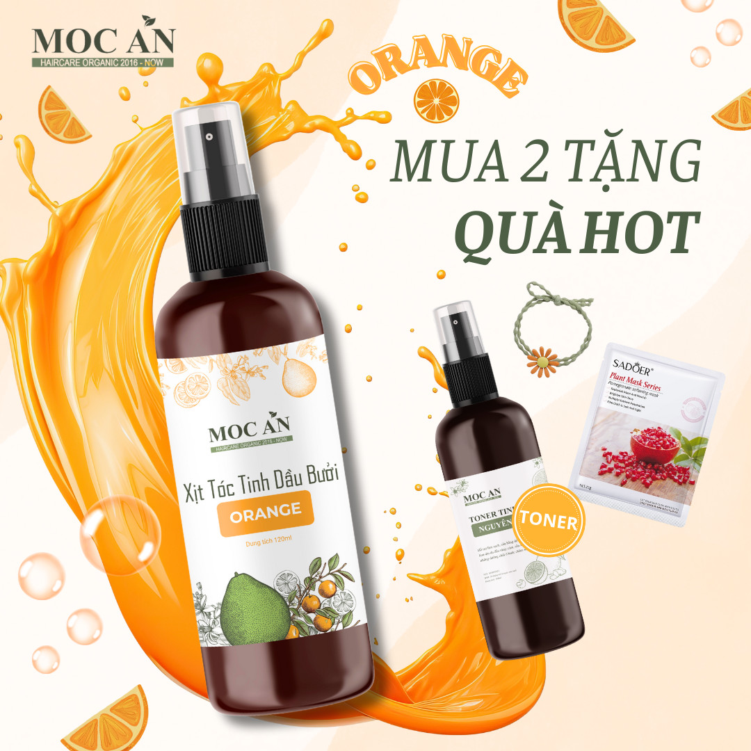 Xịt Kích Mọc Tóc Tinh Dầu Bưởi Cam Ngọt ( Orange ) 120ml Mộc Ân Haircare hỗ trợ giảm rụng, bảo vệ sợi tóc dưới ánh nắng