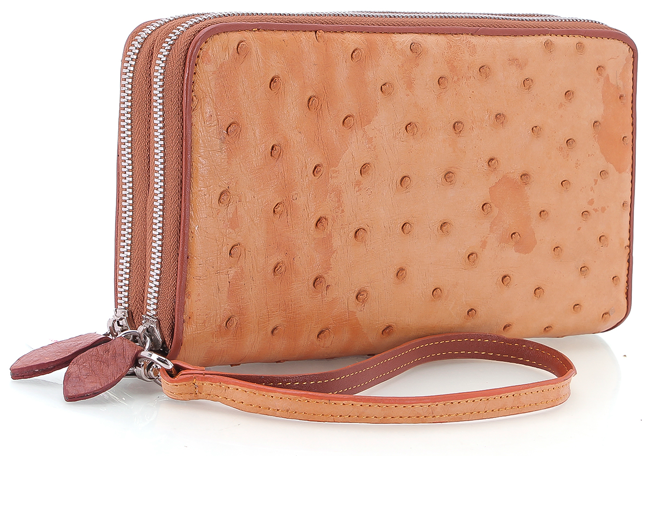 HJ3413-14-15-16 - Bóp da đà điểu nhiều ngăn đen, nâu đỏ, vàng bò, nâu đất