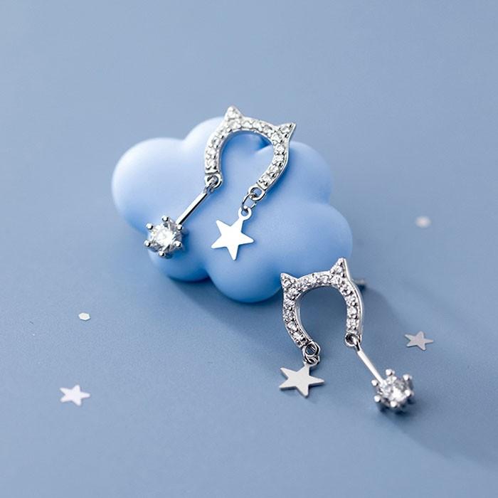 Khuyên tai bạc Ý s925 hình tai mèo ngộ nghĩnh thả đá G6666 - AROCH Jewelry