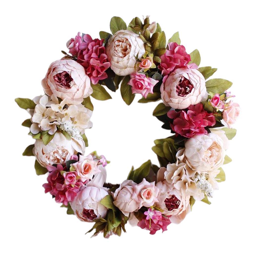 Artificial Flower Wreath Garland for Home Wedding Party Decor Pink
