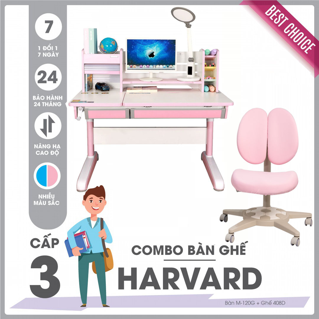 Bộ bàn ghế học sinh cấp 3 SMLIFE HARVARD - Xanh | Bàn: 120cm x 70cm x 54-76cm (mặt bàn nâng hạ) | Ghế: D44 x R40cm x C82-100cm.