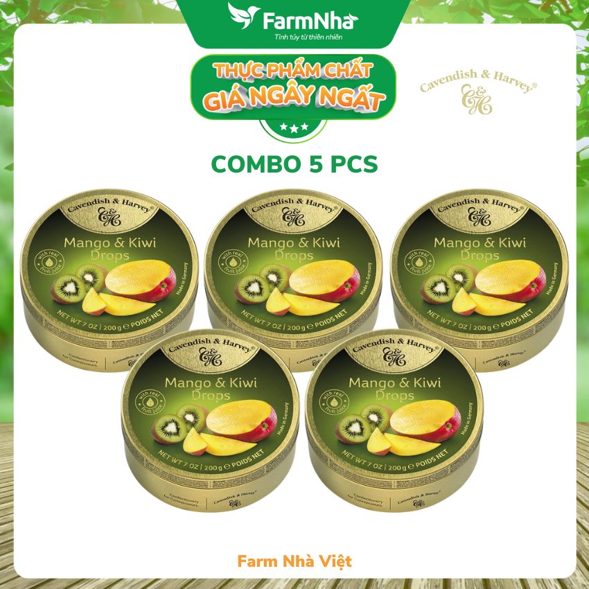 (Combo 5 hộp) Kẹo trái cây Cavendish &amp; Harvey Vị Mango Kiwi 200g - Hương vị tuyệt vời từ Đức