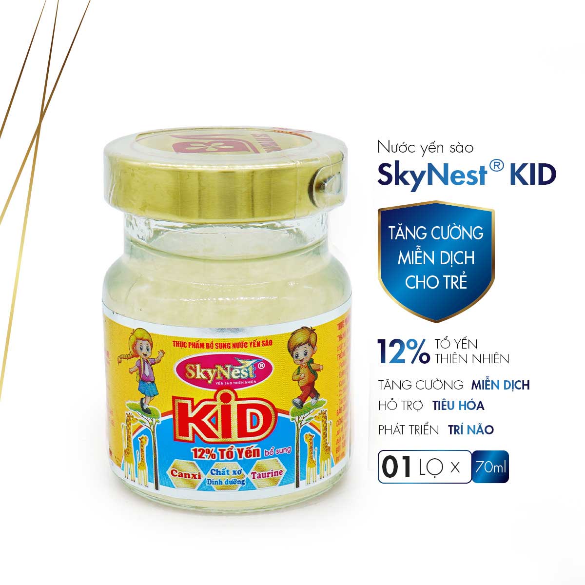 Lọ thực phẩm bổ sung, Nước yến sào SkyNest Kid 70ml, chất lượng đạt chuẩn quốc tế, bồi bổ sức khỏe, kích thích tiêu hóa, tăng chiều cao, rất tốt cho trí não trẻ và tăng cường hệ miễn dịch