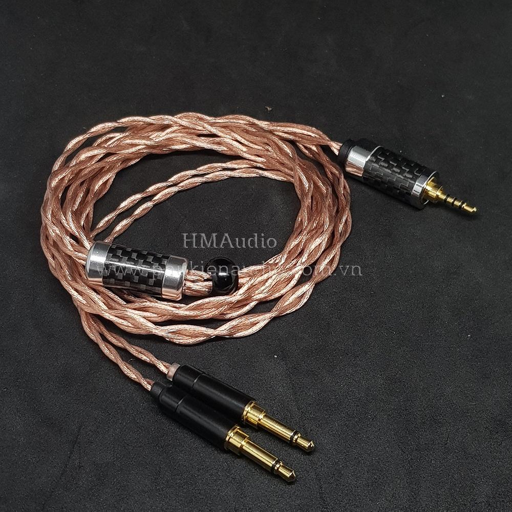 Dây tai nghe đồng 7N OCC Litz 23AWG đường kính dây đơn 1.25mm tết 4 sợi - Connector Dual 3.5mm -  Phù hợp với tai nghe Ananda Arya Susvara Sundara