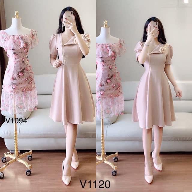 Váy thiết kế cài hoa ngực