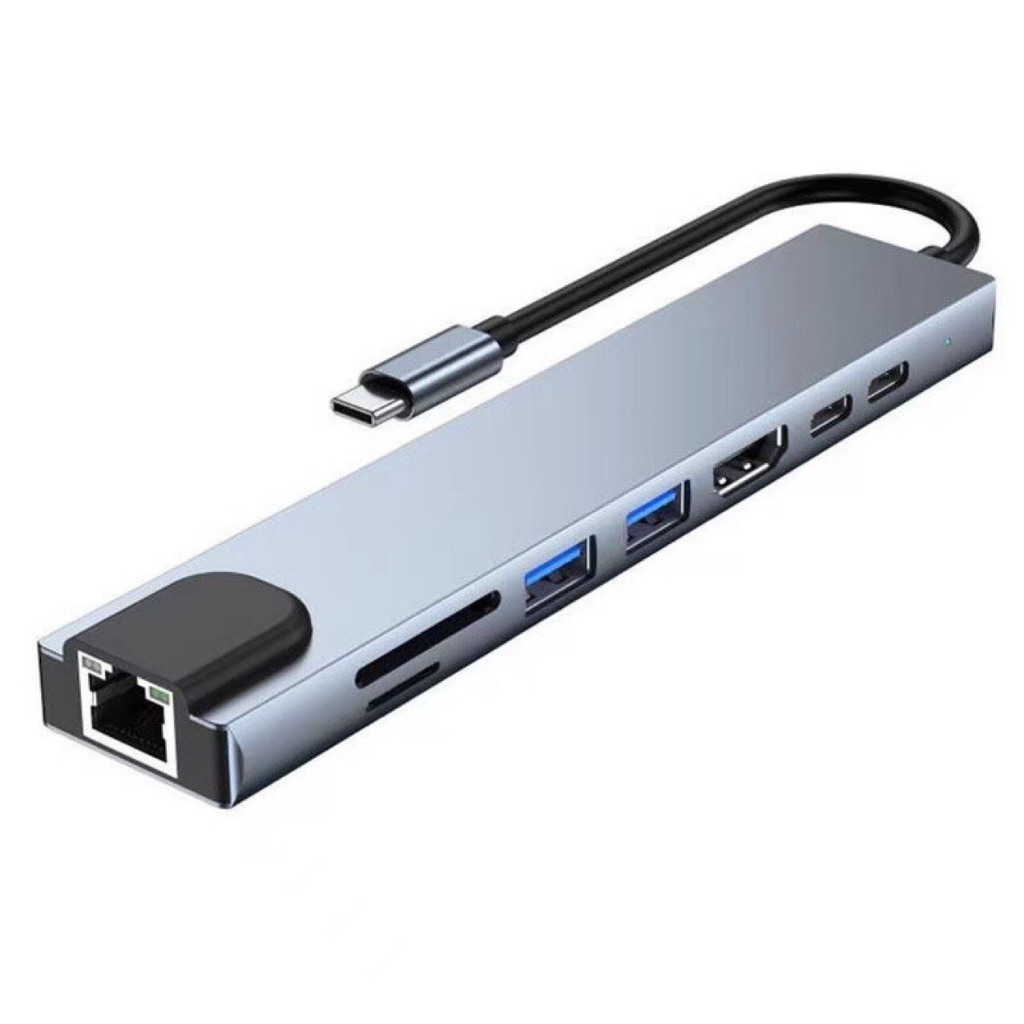 Bộ Chuyển Đổi Hub 8 Trong 1 Type C 3.1 Sang HDMI 4K-Mạng RJ45 Đọc Thẻ SD / TF Cho MacBook Notebook Laptop Máy Tính-Hàng Chính Hãng