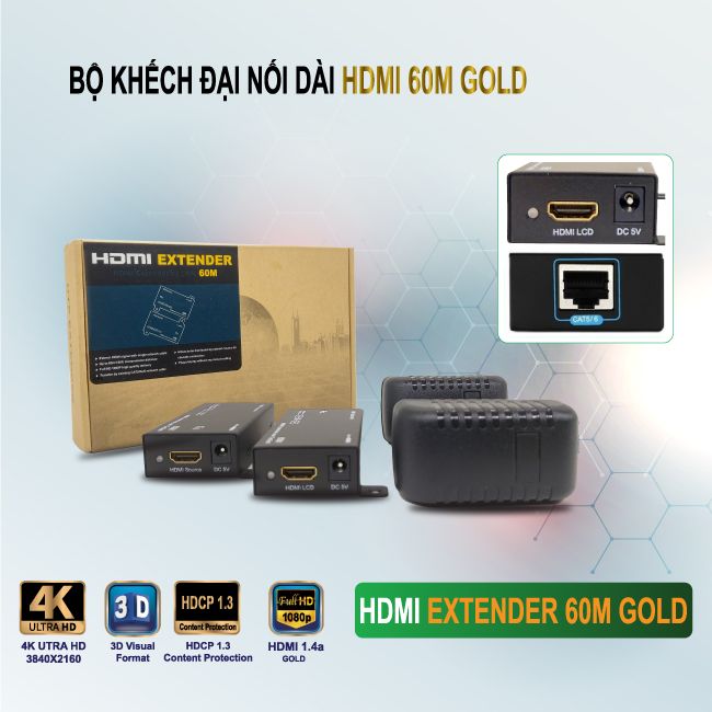 HD Extender 60M Gold (Nối dài HDMI bằng dây LAN 60m Gold ) - JL - HÀNG CHÍNH HÃNG