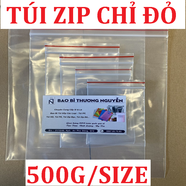 500G Túi Zip Viền Chỉ Đỏ Đựng Bột, Thực Phẩm, Thức Ăn Tiện Dụng, Túi Zipper Dày Khóa Chắc Kín Hơi, Bao Bì Thương Nguyễn