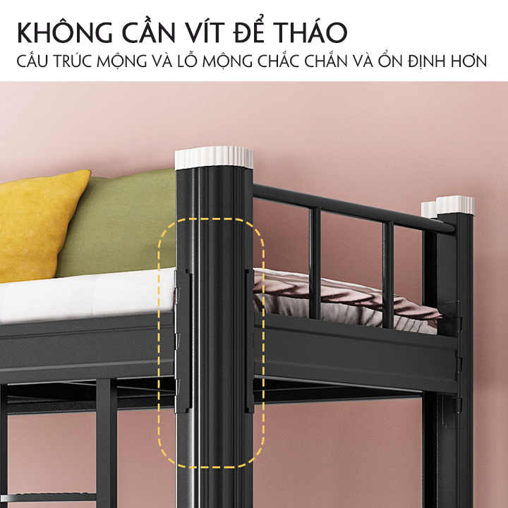 Giường Tầng Thép Cường Lực Cao Cấp - Giường 2 Tầng 200cm x 90cm Đa Năng, Khung Thép Chịu Lực Chống Gỉ, Giường Tầng Sinh Viên, Giường Ngủ 2 Tầng Cao Cấp