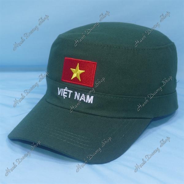 Nón lính mũ lưỡi trai đầu bằng thêu chữ Việt Nam phía sau khóa dán - Rêu