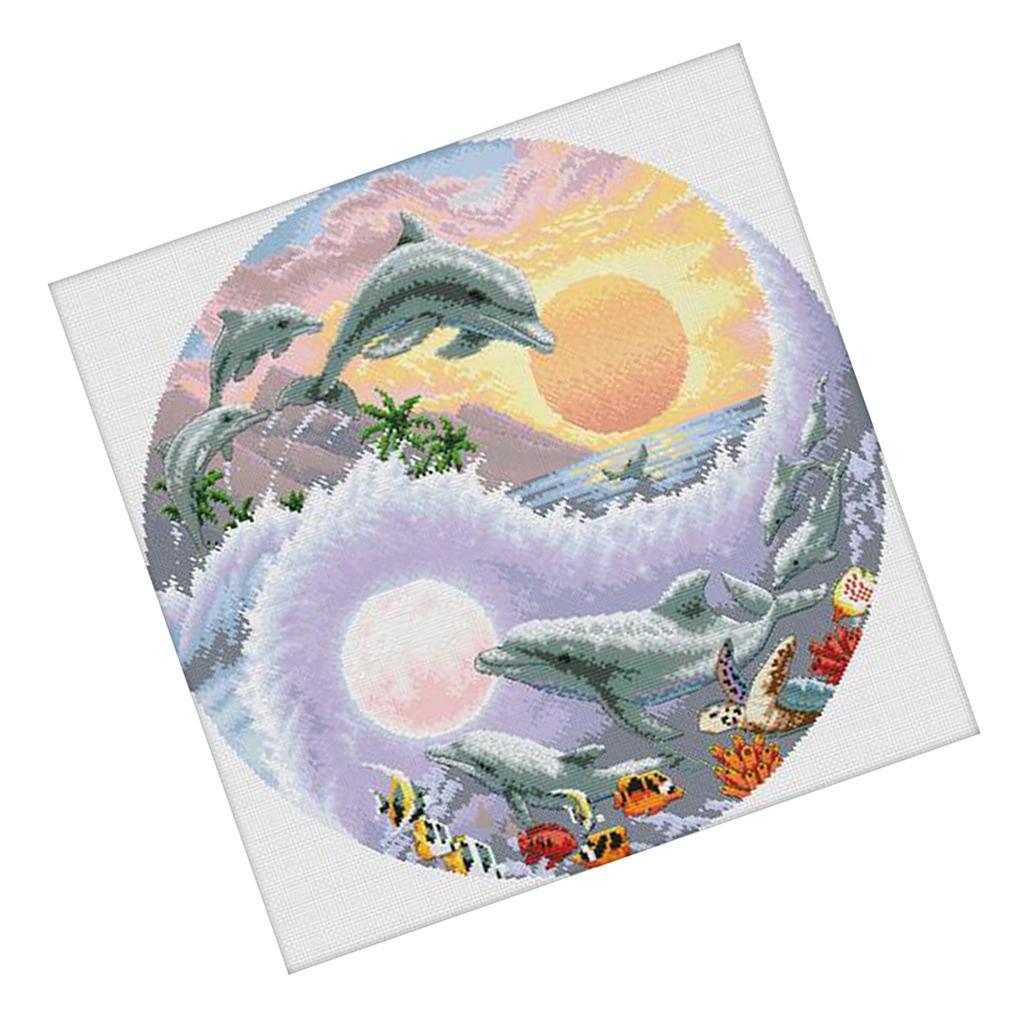 Dolphin Printed Cross Stitch Kit for Beginners Stamped 11 Count Handmade