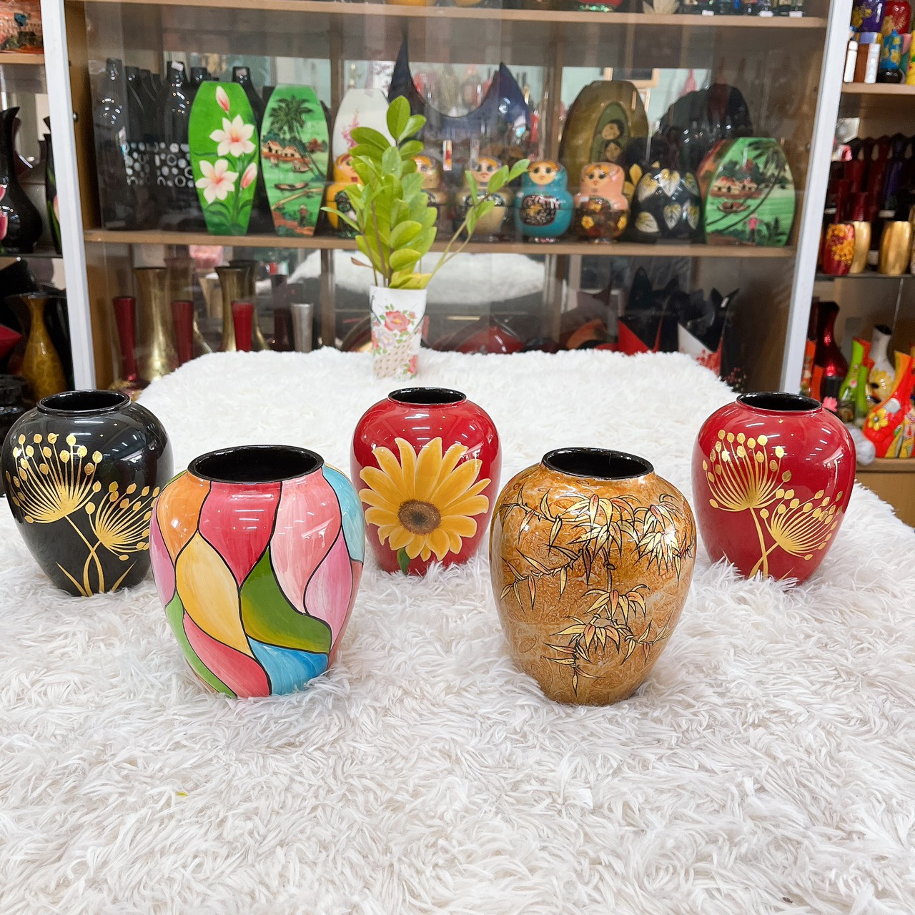 Bình lu thấp hút tài lộc Sơn Mài Cao Cấp Thanh Bình Lê size 16x12 cm Cắm Hoa, Trang Trí Kệ, Bàn Làm Việc, Quà Tặng