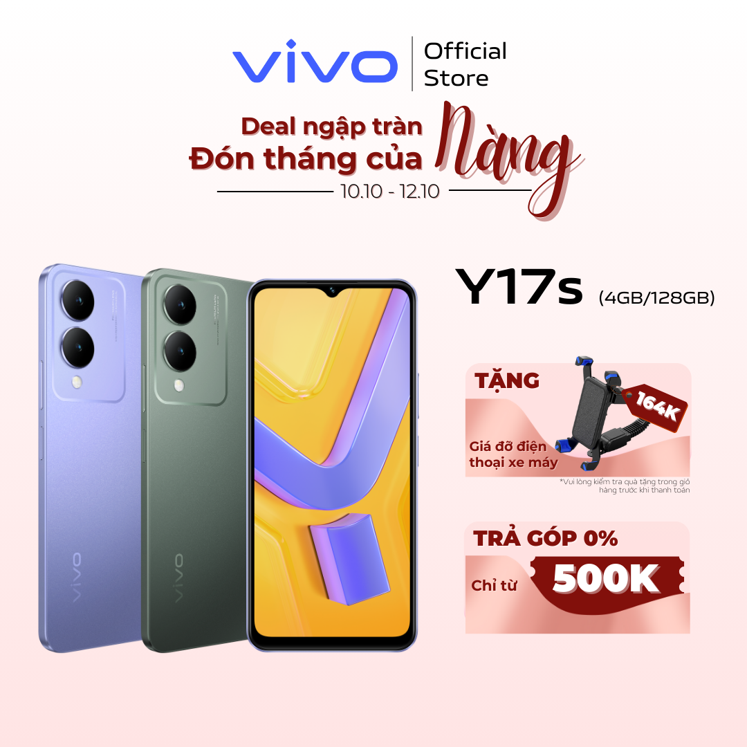 [MỚI] Điện thoại vivo Y17s - Hàng chính hãng - Camera 50MP - Pin 5000 mAh - Sạc nhanh- RAM mở rộng đến 8GB