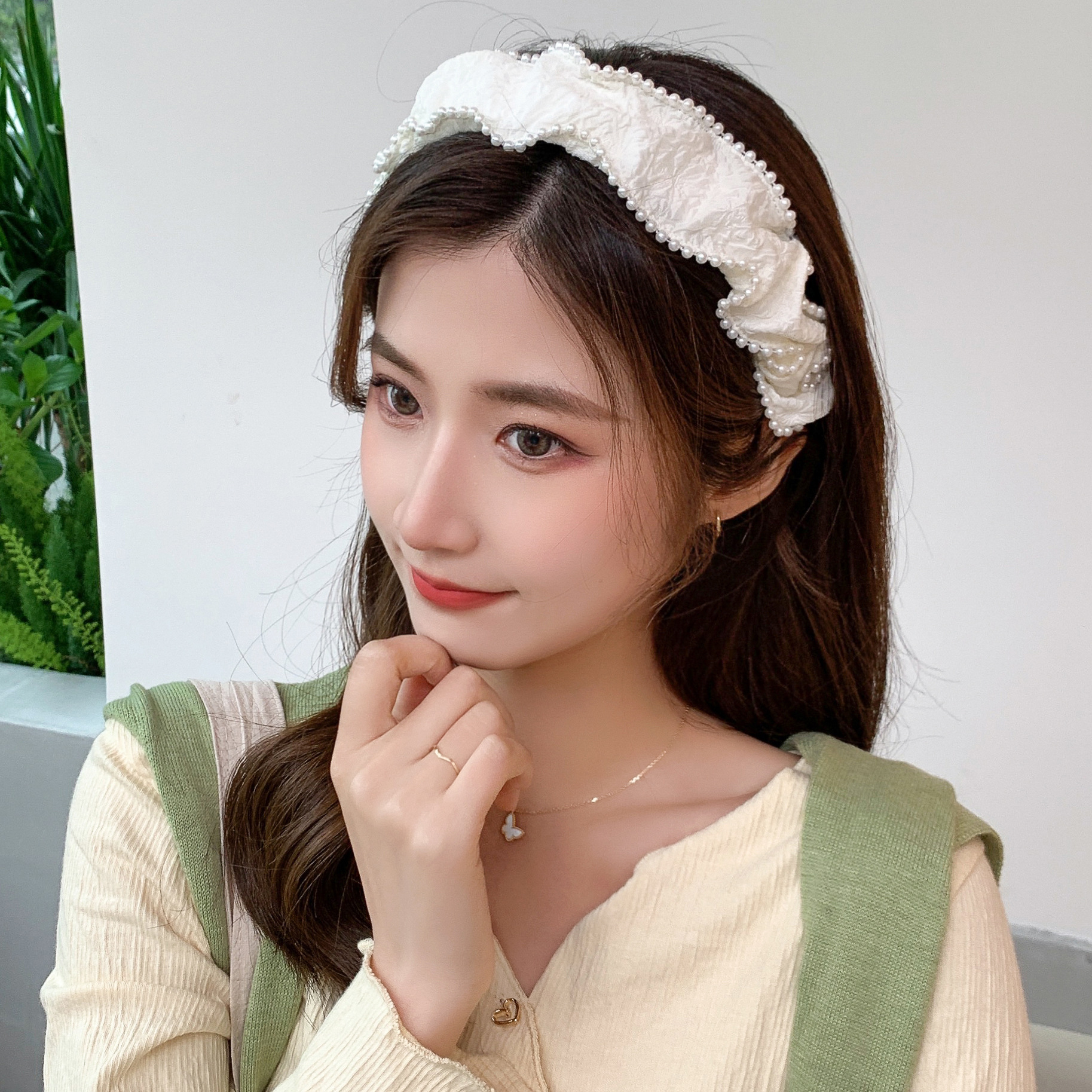 Băng đô cài tóc, Bờm cài tóc vải dập hoa nổi viền ngọc siêu xinh - Culi accessories