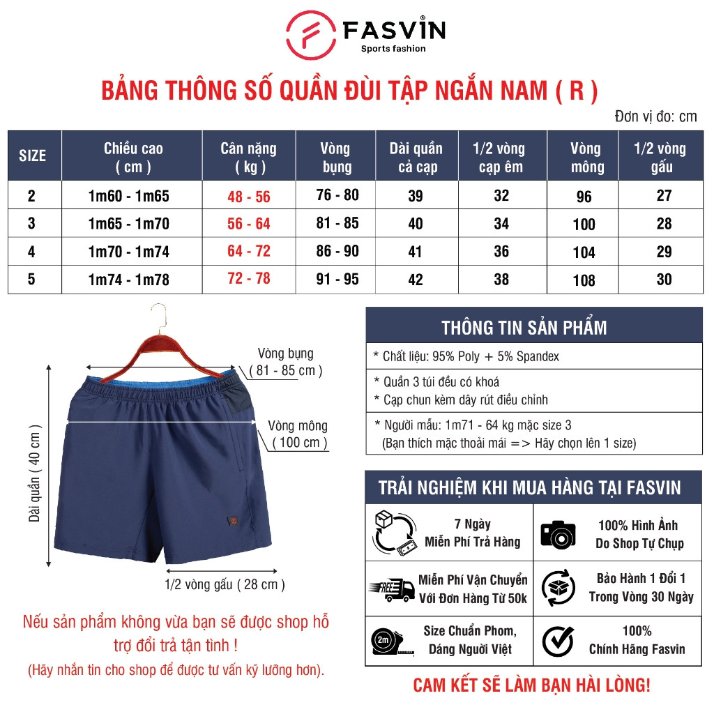 Quần đùi nam ngắn chạy bộ Fasvin R24612.HN vải Dù Gió nhẹ mát tiện dụng thể thao hay mặc nhà