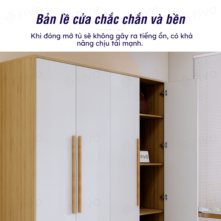 Tủ Đựng Quần Áo Gỗ MDF Lõi Xanh Chống Ẩm Dày 17mm FIVO FC01 Cửa Mở 3 Cánh Ngang 1m2 Phong Cách Hàn Quốc Dễ Dàng Lắp Ráp - Chính Hãng