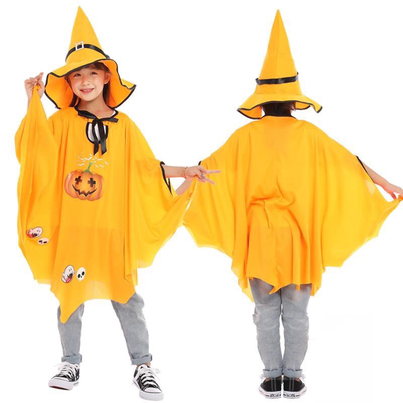 Áo choàng phù thủy cánh dơi kèm mũ hóa trang Halloween cho bé 4-10 tuổi