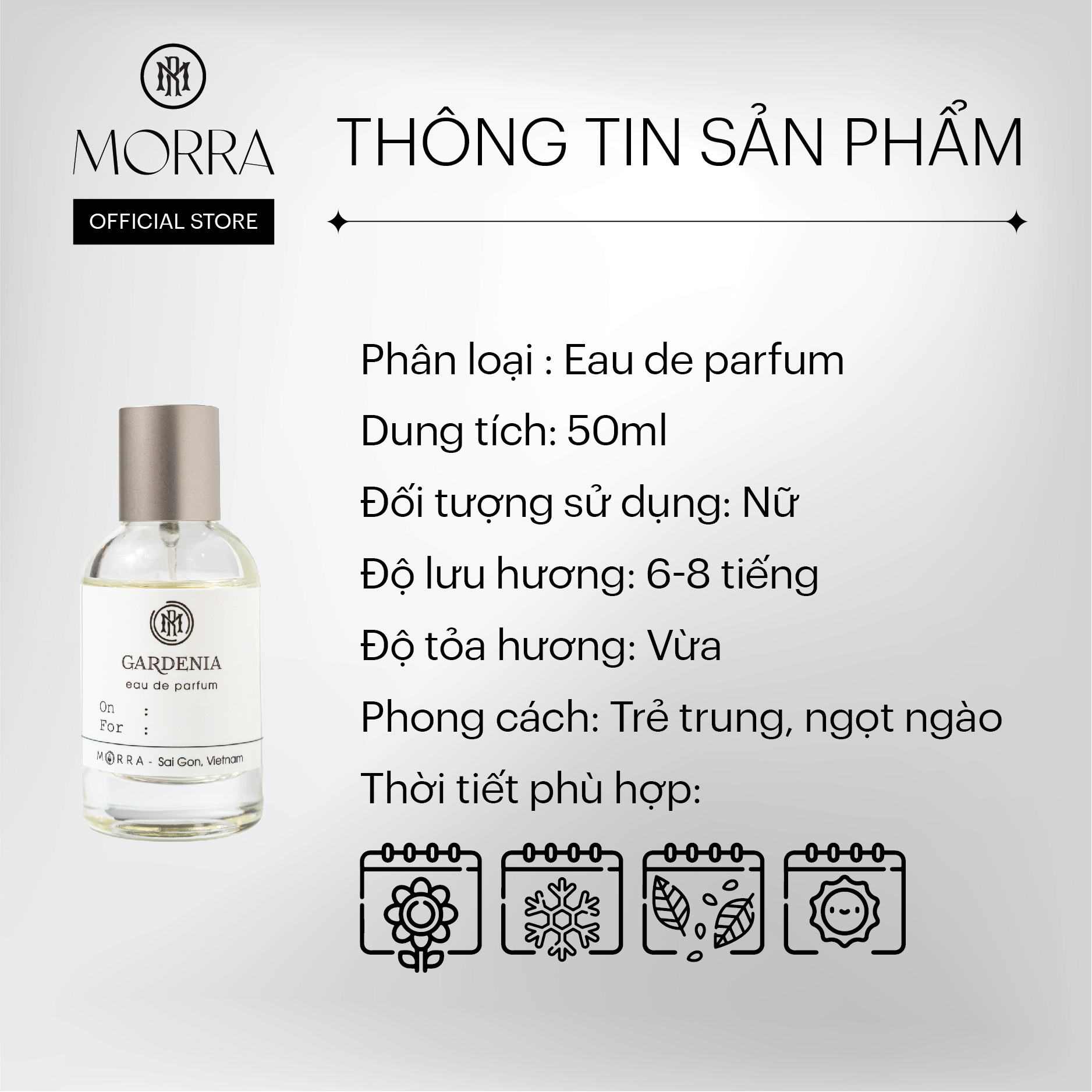 Nước Hoa Nữ Morra Gadenia  Dung tích 50ml Tem Kim Loại Hương Hoa Cỏ Trẻ Trung Ngọt Ngào Lưu Hương Lâu 6H - 8H