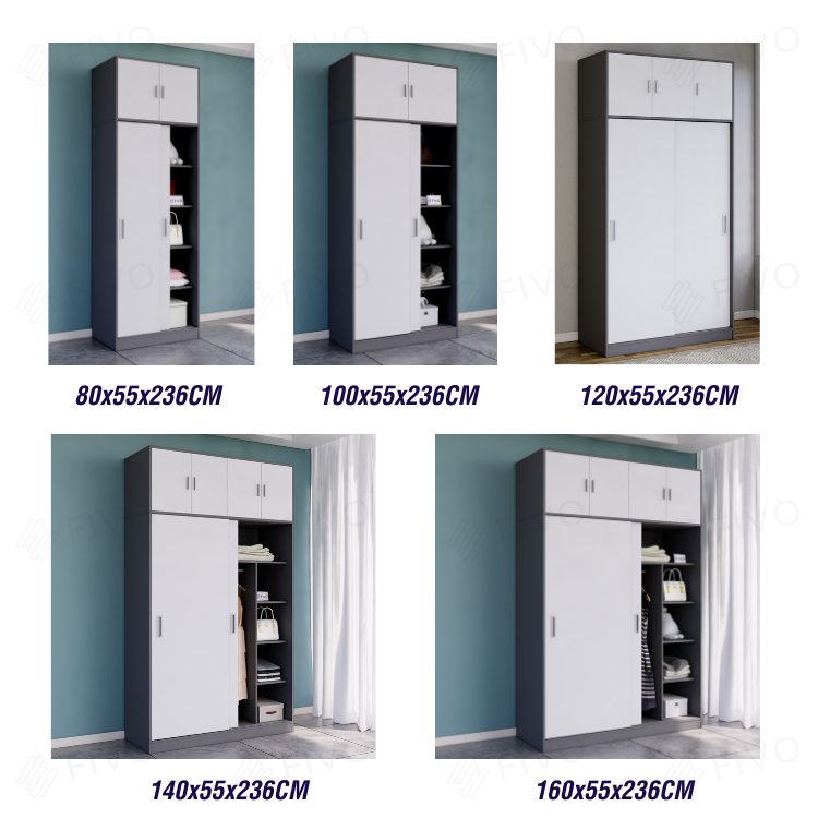Tủ Treo Áo Quần Cửa Trượt Gỗ Lõi Xanh Chống Ẩm Cao Cấp FIVO Mã FC31 Nhiều Kích Thước Phù Hợp Với Mọi Không Gian - Màu Xám + Trắng