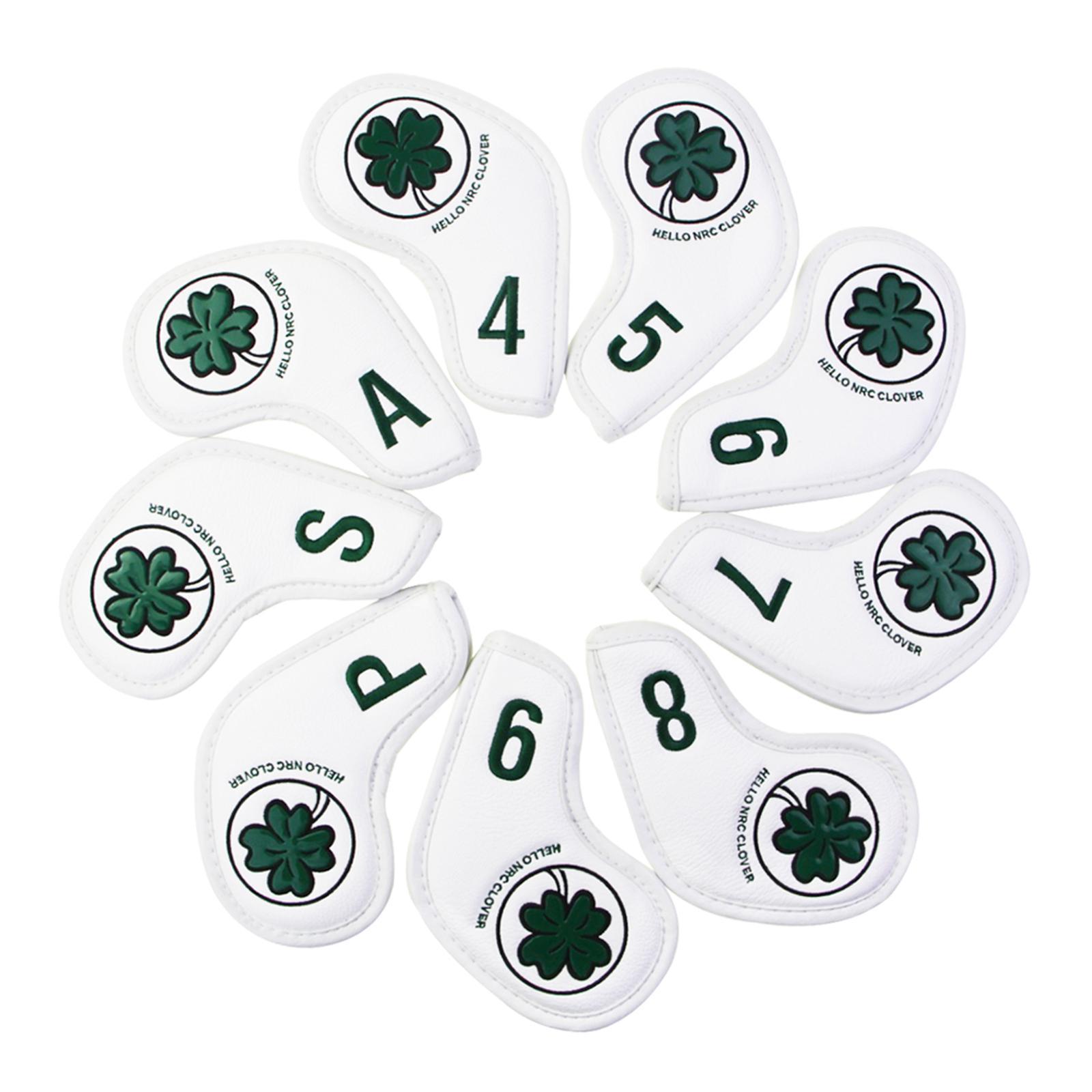 9pcs Leather Golf Iron Headcover Set Golf Club Head Covers Golf White