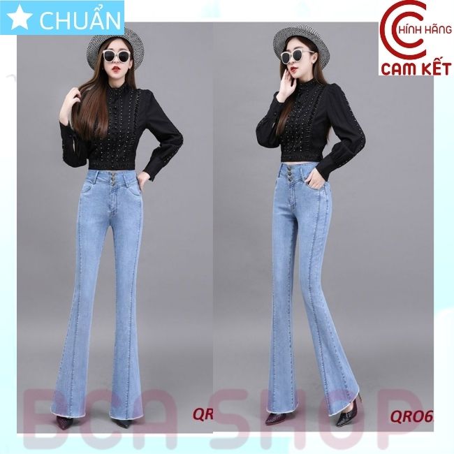 Quần jean nữ ống loe QRO63 ROSATA tại BCASHOP dáng dài, lưng cao 3 nút, phom chuẩn, chất liệu jean cao cấp - màu xanh nhạt