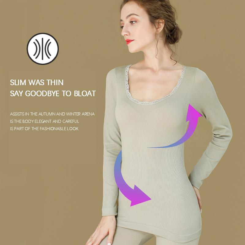 Flarixa Mỏng Ren Nhiệt Nữ Quần Lót Quần Áo Thu Đông Dài Johns Mùa Đông Ấm Áp Bộ Áo Thun Dài Tay Quần Sinh Nhiệt Đế áo Sơ Mi