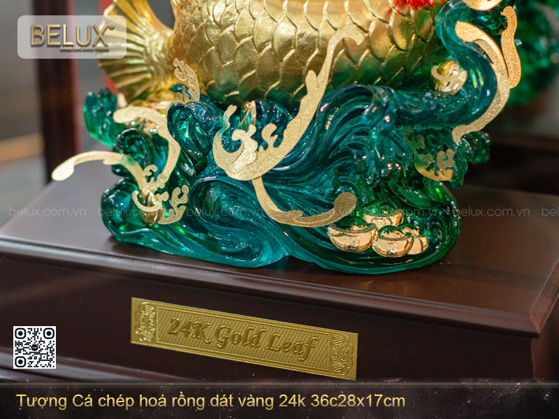 Tượng Cá chép hoá rồng dát vàng 24k
