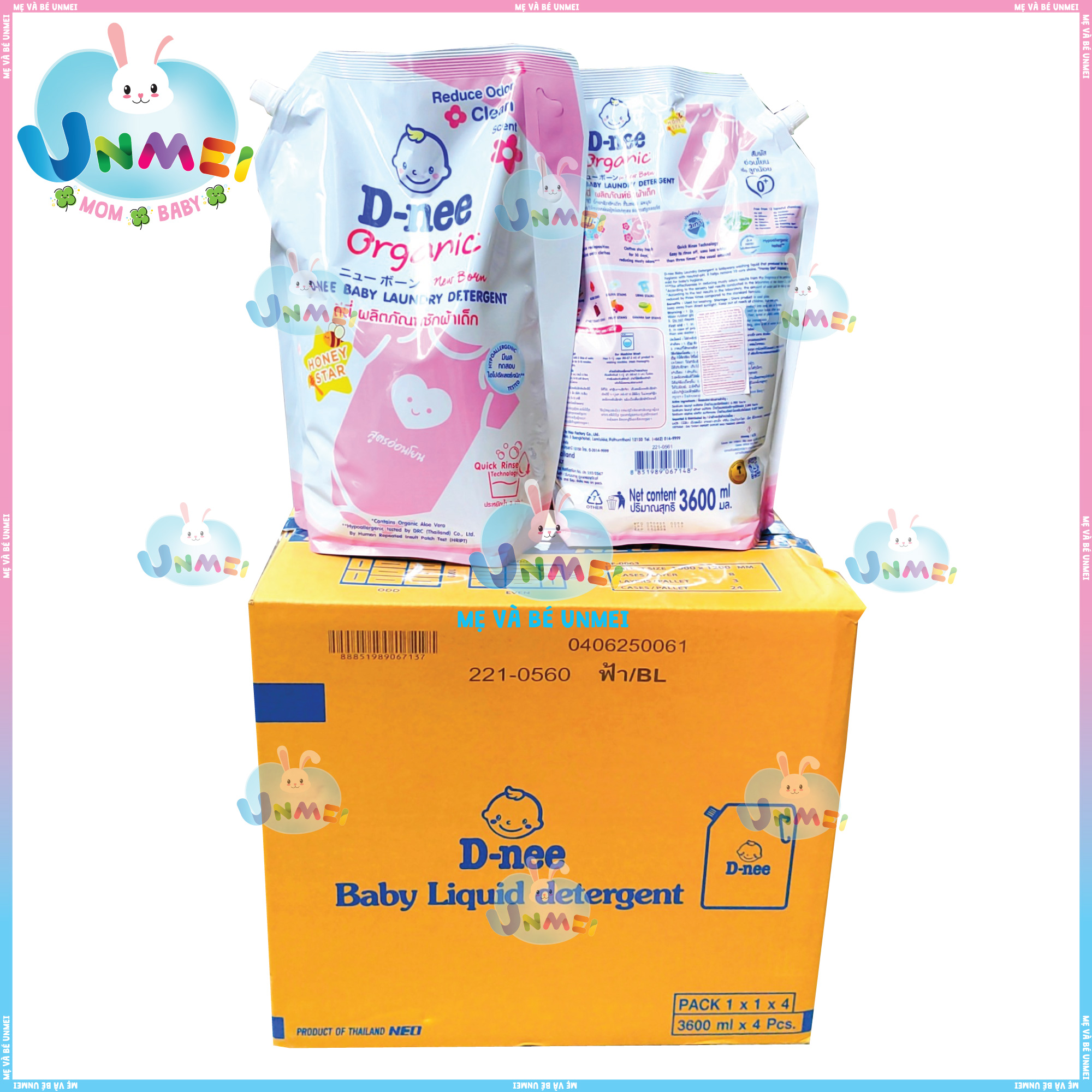 Túi 3600ml Nước Giặt Quần Áo D-Nee màu Hồng Honey Star - Tem chính Hãng Đại Thịnh