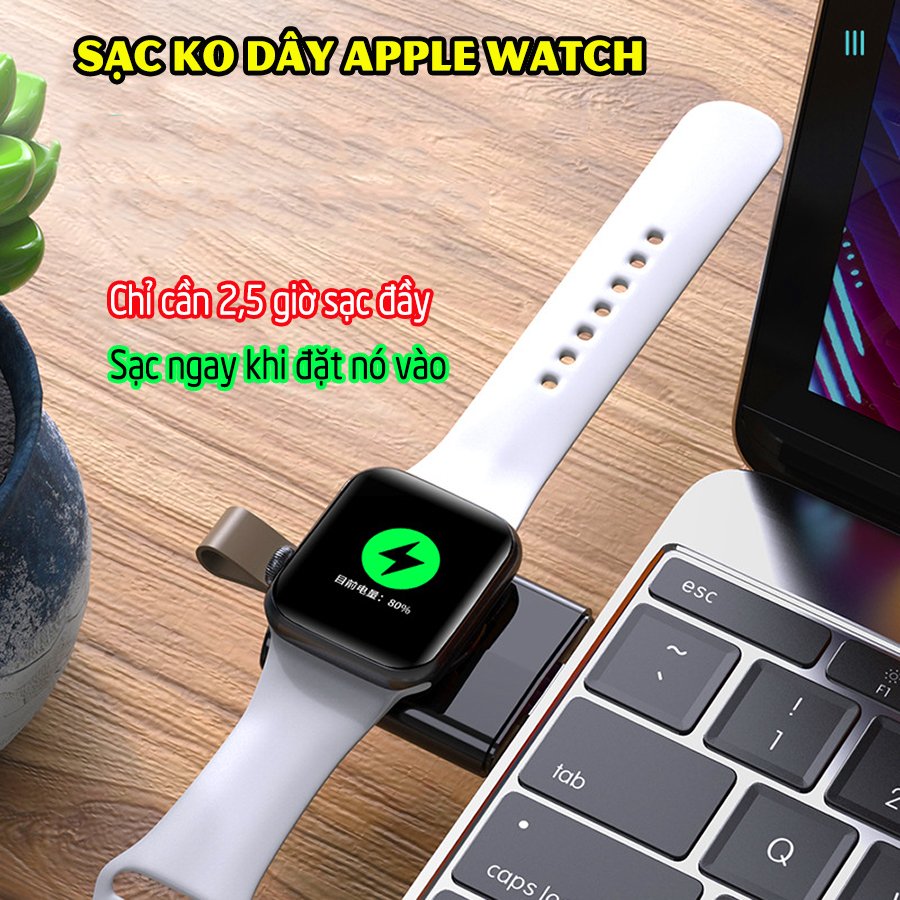 Đế Sạc Không Dây dành cho đồng hồ thông minh Apple Watch 38/40/42/44mm Series 1/2/3/4/5/6/Se cổng cắm USB cao cấp loại bỏ túi (Mã 886) - Trắng, Đen.