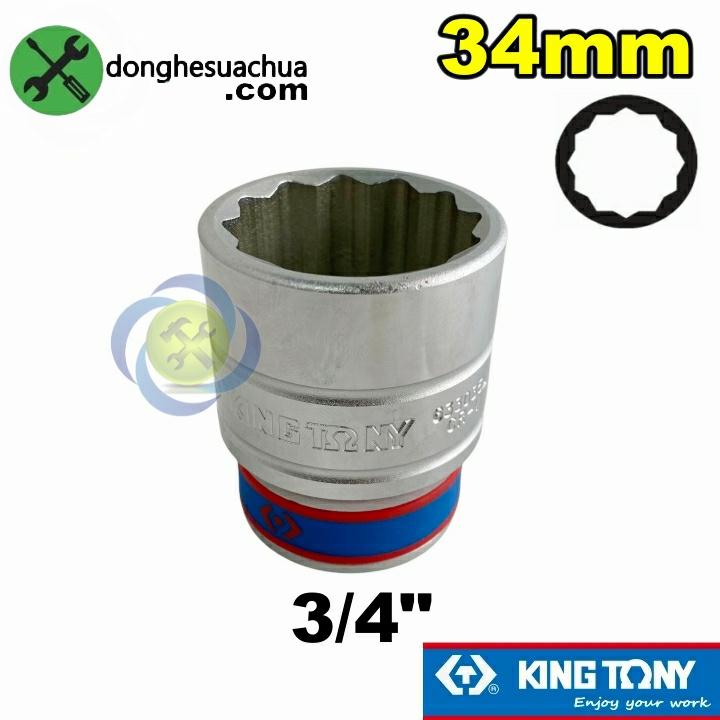 Tuýp 34mm loại 3/4 Kingtony 633034M ngắn 12 cạnh màu trắng