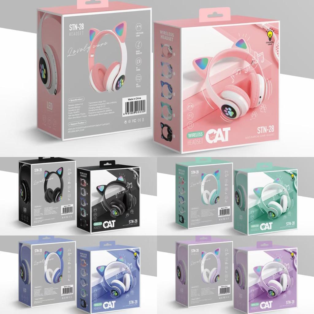 Headphone Chụp Tai Bluetooth 5.0 Có Mic tai Mèo Cute Âm Thanh Sống Động, Led Siêu Nhạy