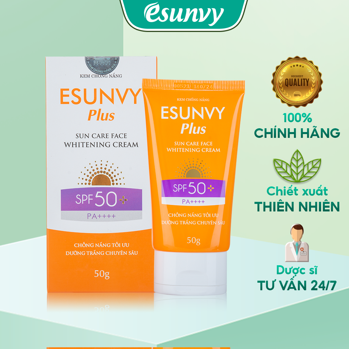 Kem Chống Nắng Esunvy Plus Sun Care Face SPF50+/PA++++ Phù Hợp Cho Da Nhạy Cảm, Bảo Vệ Da Hoàn Hảo Tuýp 50g TMP014