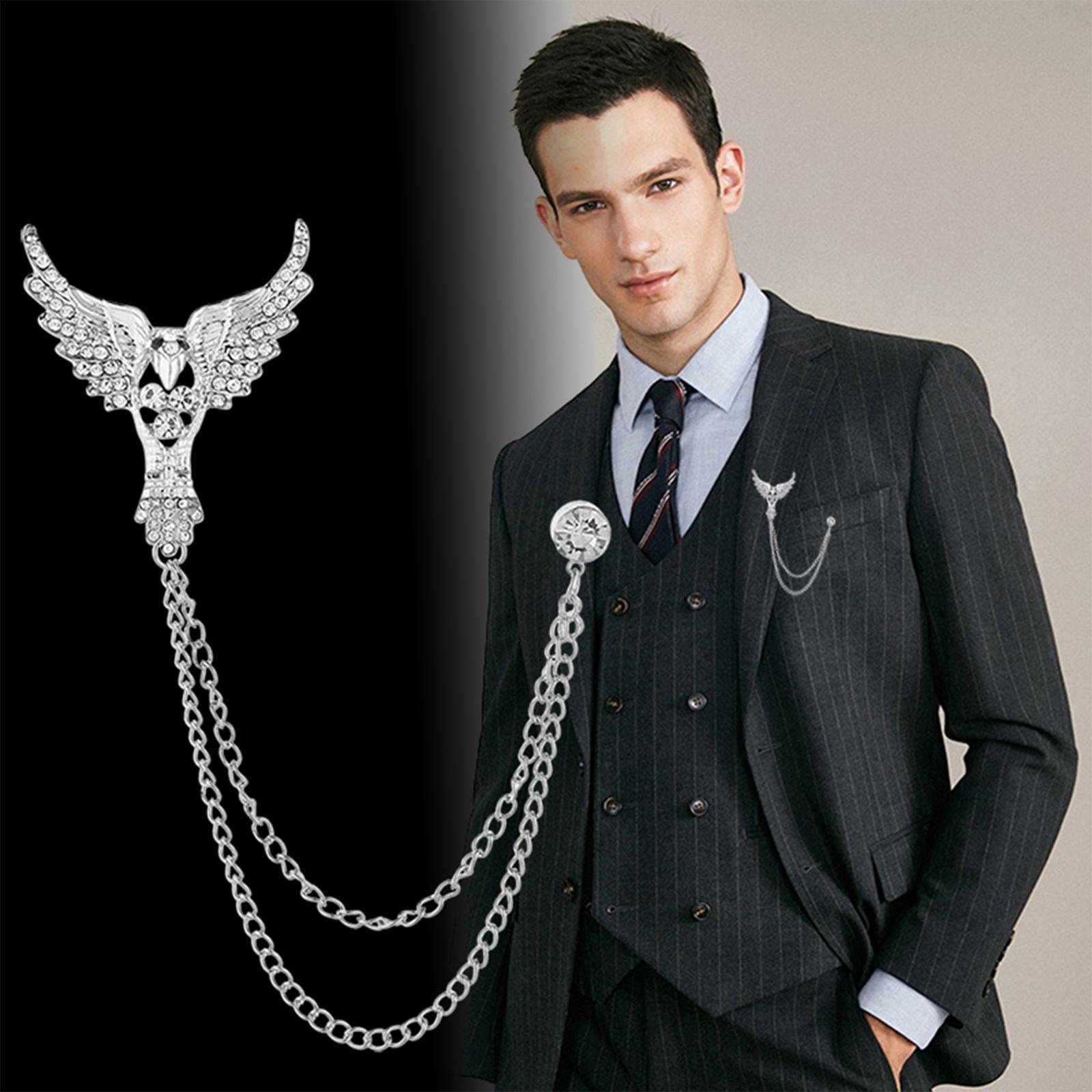 Suit Brooch with Chain Lapel Badge Fashion Scarf Pins Men's Lapel Brooch Alloy Angel Wing Brooch Pin for Dress Shirts Jewelry