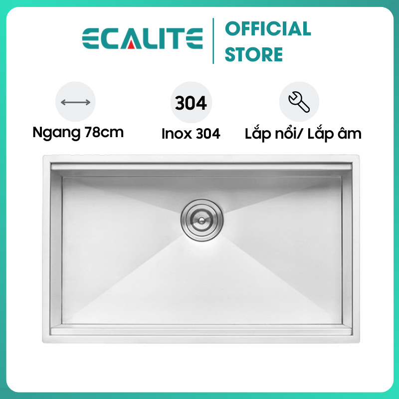 Chậu Rửa Chén Ecalite ESD-7848HS - Lắp Nổi/Lắp Âm - Inox 304 Cực Bền - 1 Ngăn Rộng Rãi - Hàng Chính Hãng