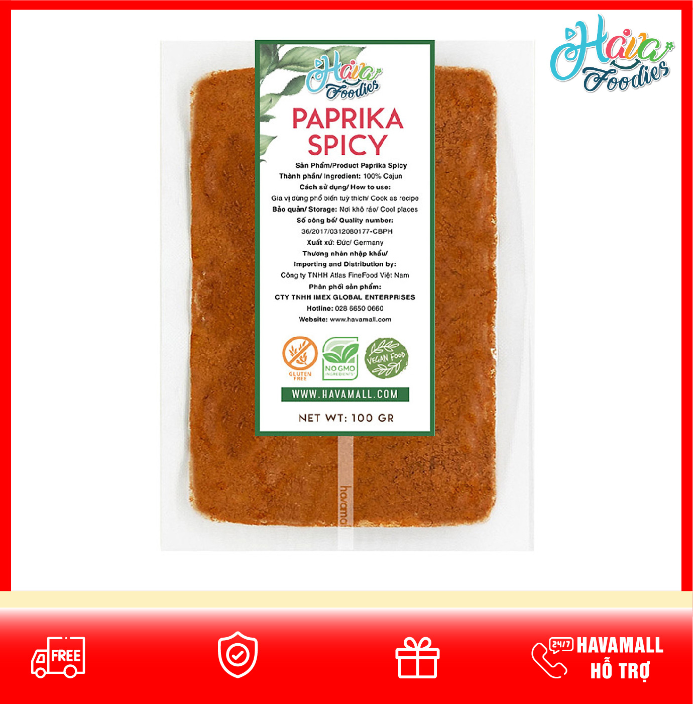 Ớt Bột Paprika Thương Hiệu Hava Foodies Gói 100g