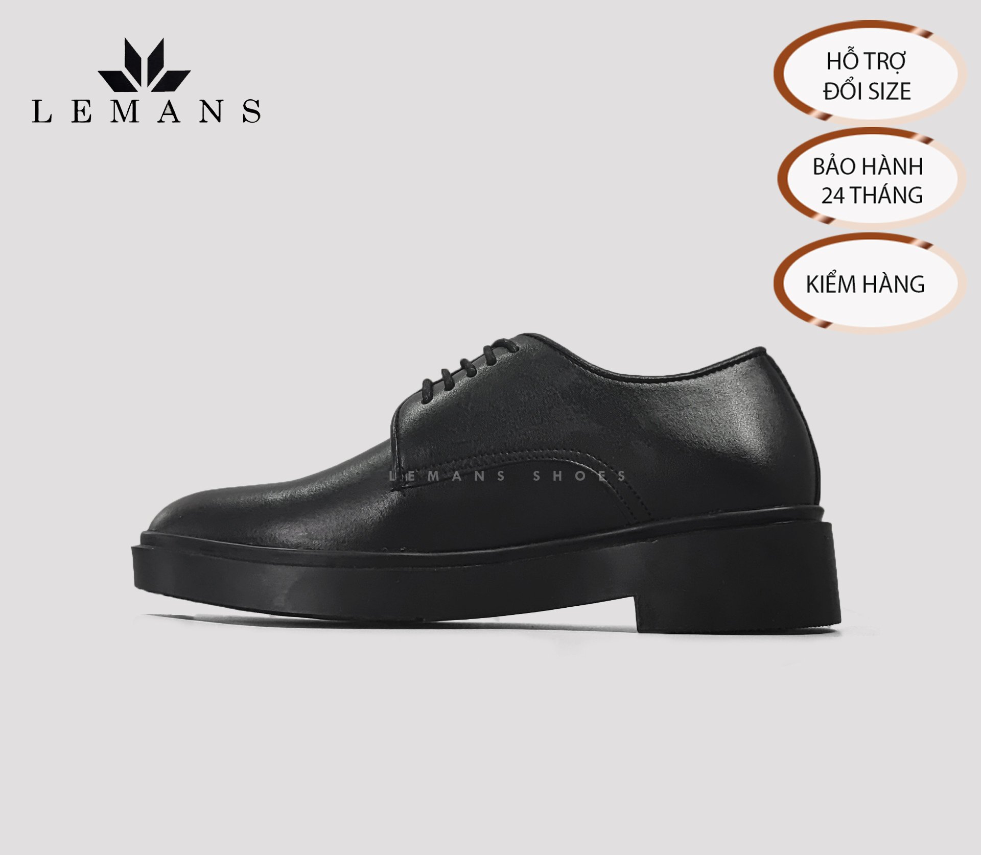 Giày tây công sở Modern Derby Black LEMANS GC08 - giày tây tăng chiều cao ,bảo hành 12-24 tháng