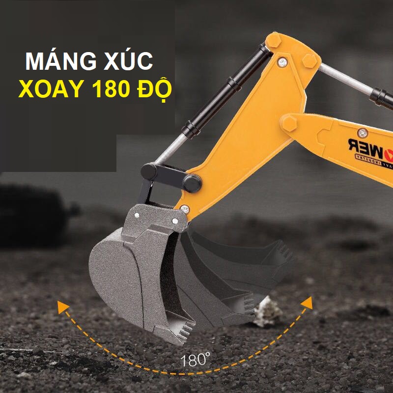 Máy xúc công trình điều khiển từ xa đồ chơi xe pin sạc cho bé múc rèn luyện khéo léo, quà tặng sinh nhật trẻ em