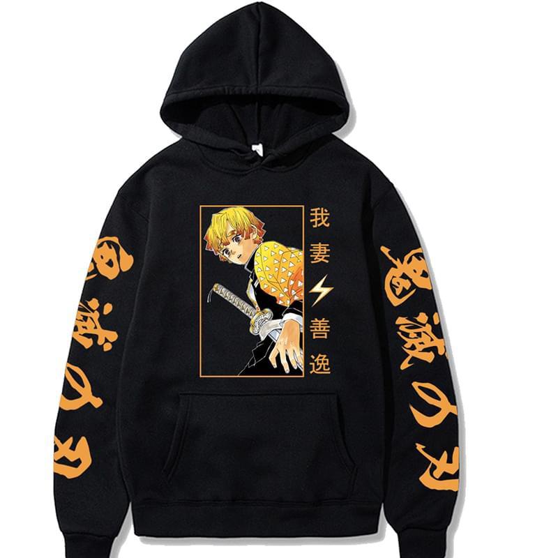 Áo Hoodie Anime Demon Slayer Hoodie Agatsuma Zenitsu In Hình Nỉ Nam Harajuku Dạo Phố Áo Unisex Chui Đầu