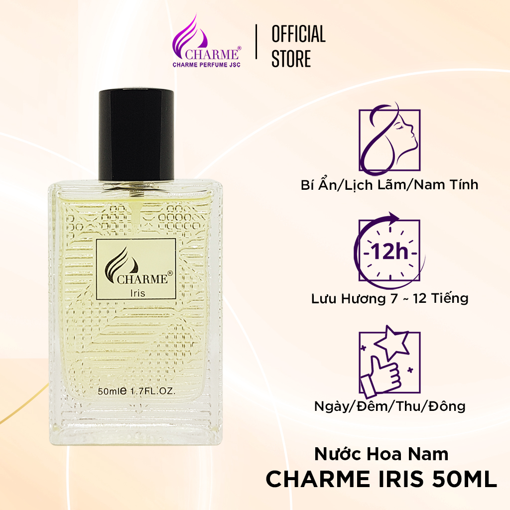 Nước hoa nam quyến rũ, Charme Iris, thơm lâu, sành điệu cá tính, lưu hương cả ngày, 50ml