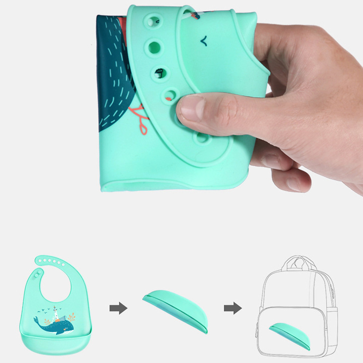 Yếm Ăn Dặm Silicone Cao Cấp Có Máng, 6 Nấc Điều Chỉnh