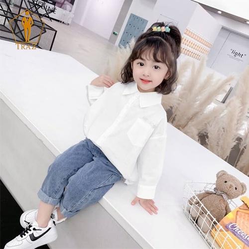 Áo sơ mi TRAZ trắng tinh khiết sang trọng cho bé trai và gái 9-45kg
