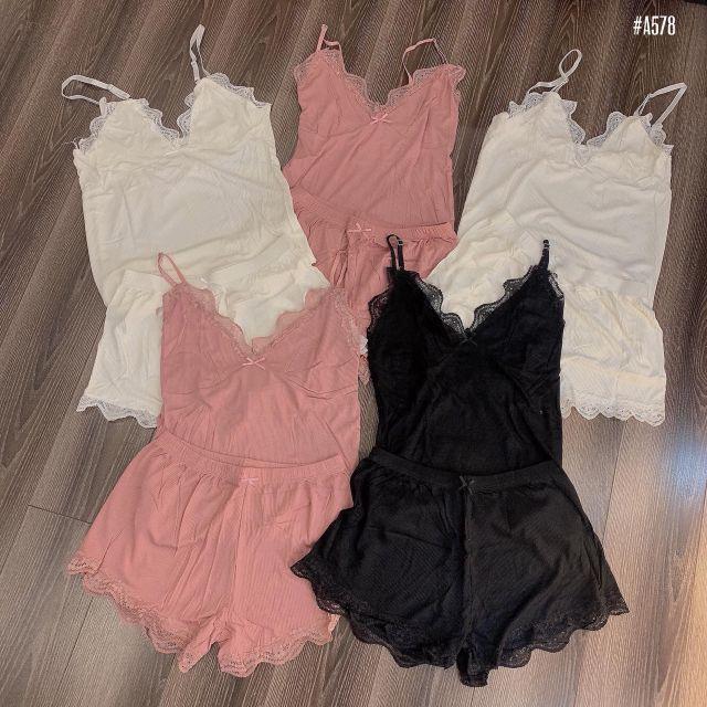 Set đồ ngủ 2 dây phối ren