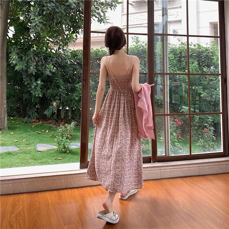 Đầm 2 dây hoa nhí vàng và hồng