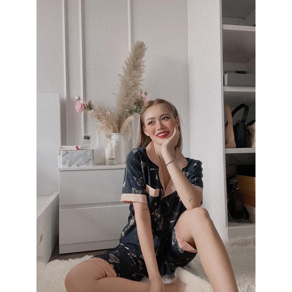 Bộ Lụa Lửng Tay Ngắn Họa Tiết Mặc Nhà
