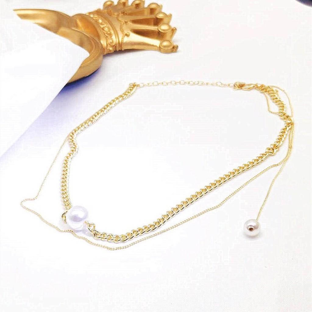 Dây chuyền hai lớp đính hạt mặt tròn phong cách Hàn quốc