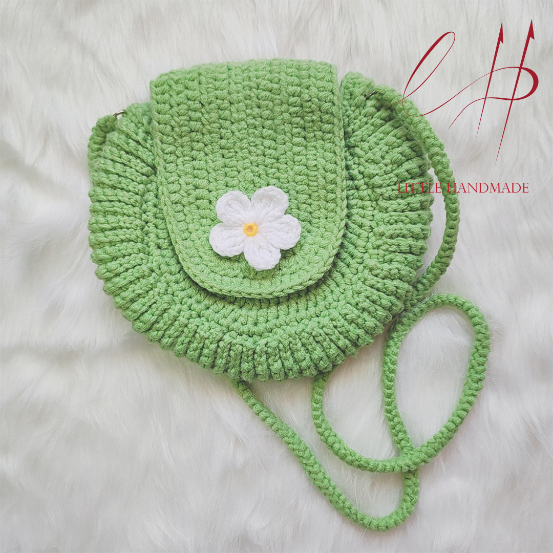 Túi đeo chéo đính hoa, ví cầm tay mini đính hoa bằng len handmade