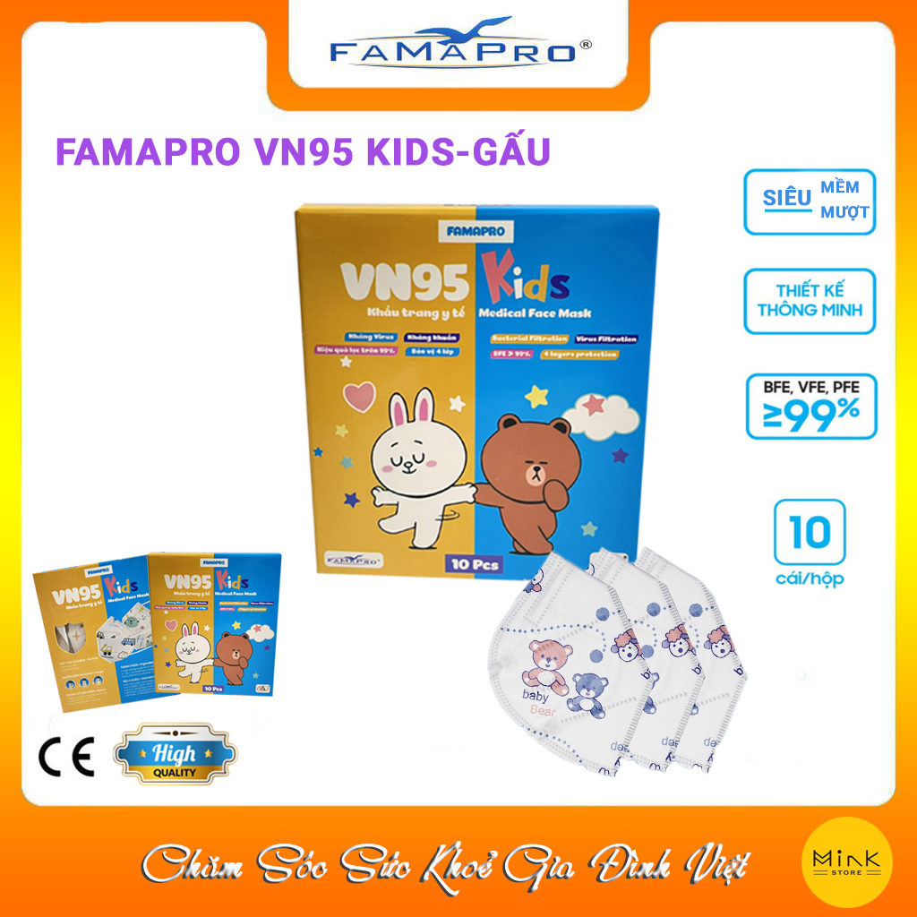 [HỘP - FAMAPRO VN95 KIDS] - Khẩu trang y tế trẻ em Famapro VN95 KIDS (10 cái/ hộp)