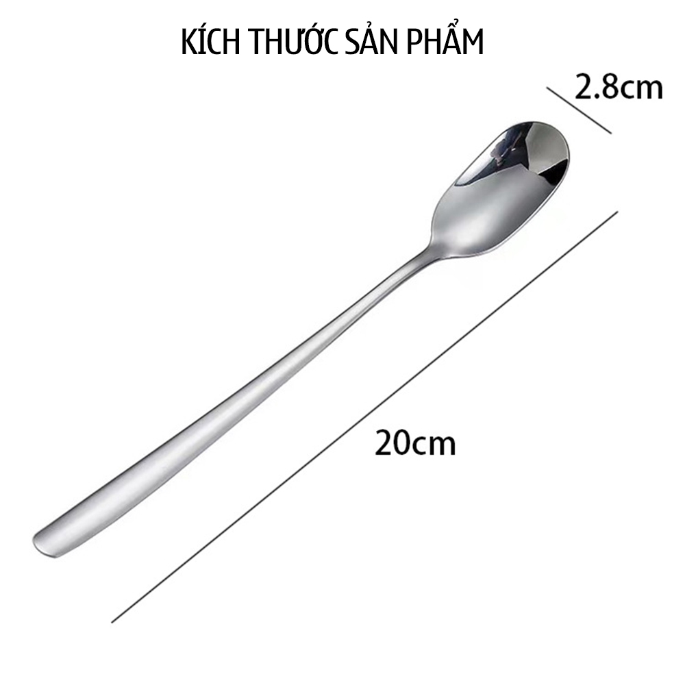 Combo 5 muỗng thìa cafe dài chất liệu Inox không gỉ dày dùng để ăn bánh kem rau củ chè đa năng tiện dụng D01